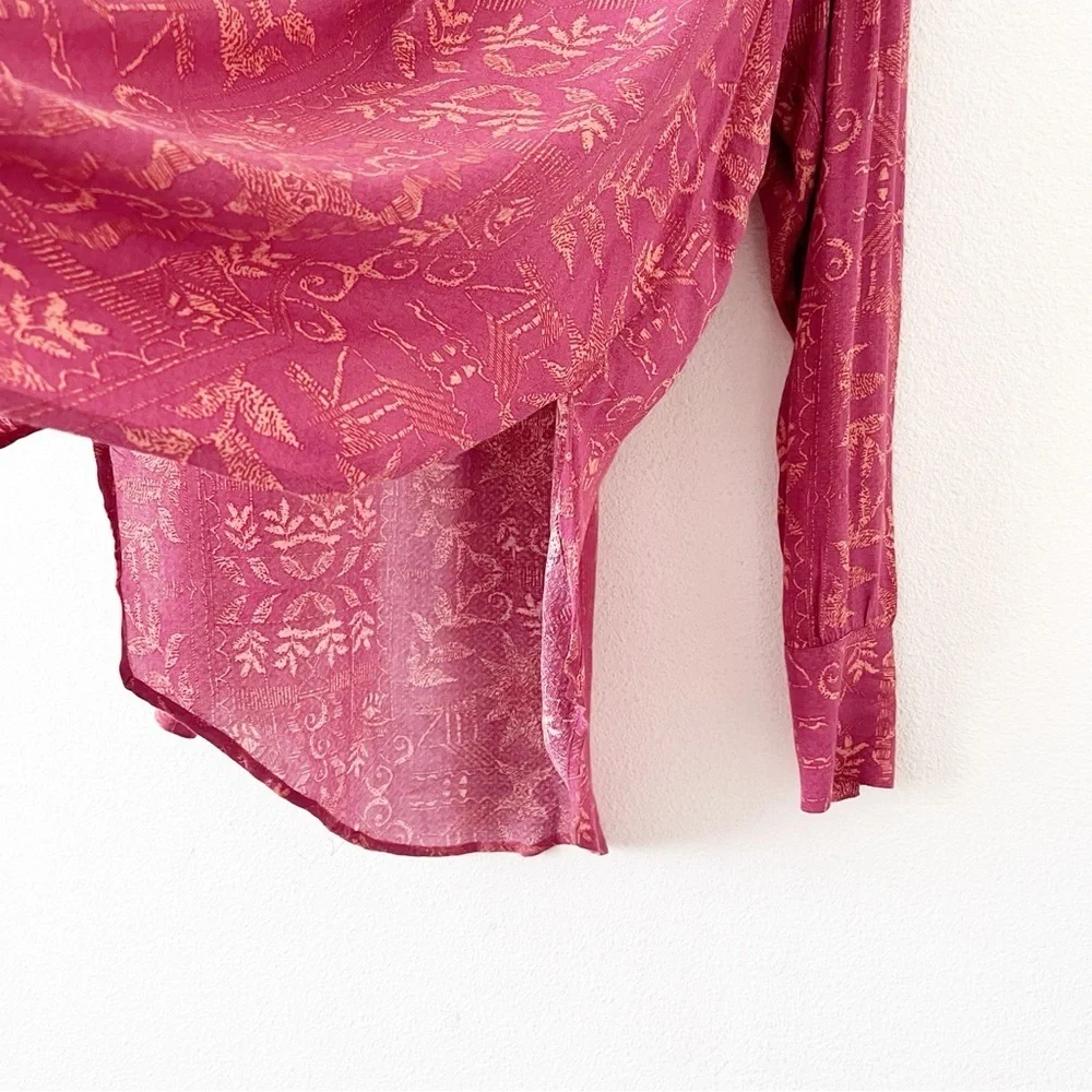 Free People Mia Long Sleeve Tunic Blouse in Rouge Combo